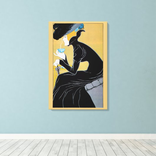  Art Nouveau, Lady Drink Marco Polo Tea Canvas Afdruk (Insitu (Houten vloer))