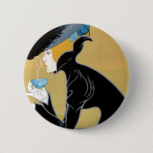  Art Nouveau, Lady Drink Marco Polo Tea Ronde Button 5,7 Cm (Voorkant)