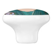 Art Nouveau Lady en Flowers - Groen en Lila Keramische Knop (Zijkant)