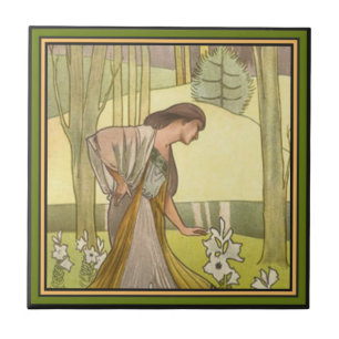 Art Nouveau ~ Lady en Lilies Tile Tegeltje