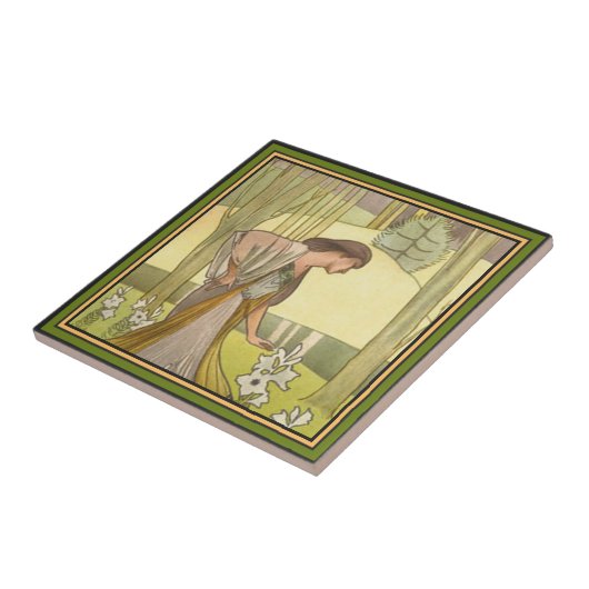 Art Nouveau ~ Lady en Lilies Tile Tegeltje (Zijkant)