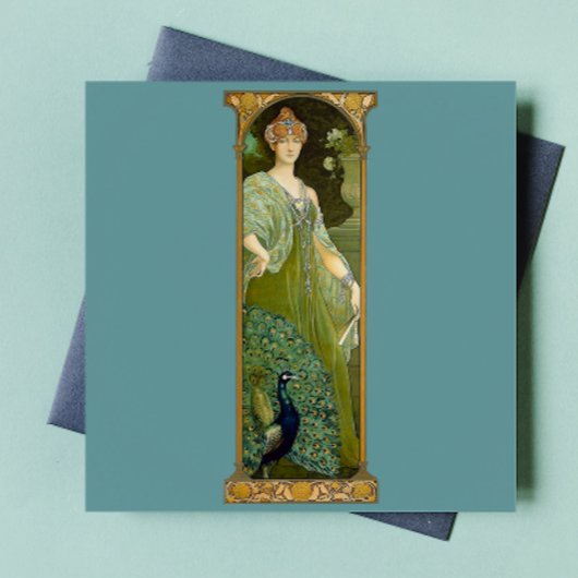 Art Nouveau Lady en Peacock Tegeltje