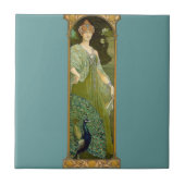 Art Nouveau Lady en Peacock Tegeltje (Voorkant)