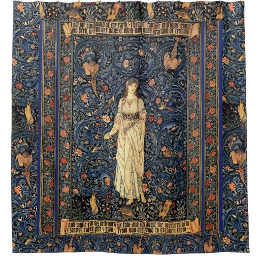 Art Nouveau Lady Flower Bird Rabbit Showgordijn Douchegordijn (Voorkant)