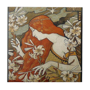 Art Nouveau Lady Flowers Floral Woman Tegeltje