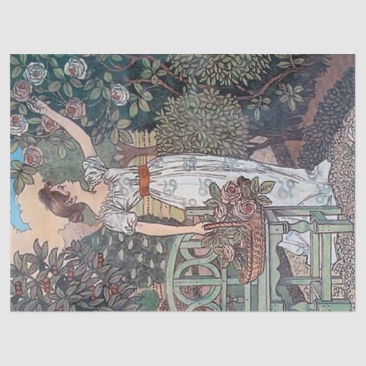 Art Nouveau Lady Garden Franse ontvlechting Tissuepapier (Voorkant)