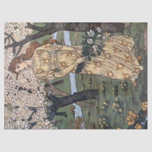 Art Nouveau Lady Garden Franse ontvlechting Tissuepapier (Voorkant)