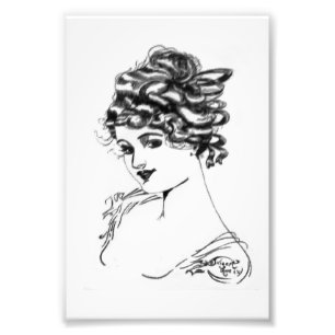 Art Nouveau Lady grandpa's tekening 1917 Foto Afdruk