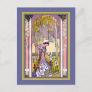 Art Nouveau Lady in het bos Briefkaart
