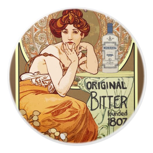 Art Nouveau Lady met Bitters Bottle Keramische Knop (Voorkant)
