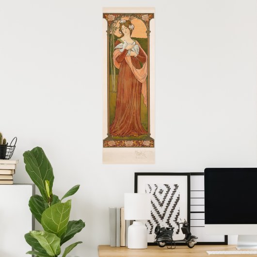 Art Nouveau Lady met Doves Sonrel Poster (Thuiskantoor)