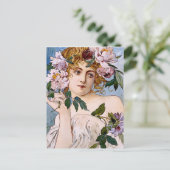 Art Nouveau Lady met Flowers Briefkaart (Staand voorkant)