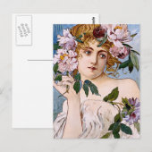 Art Nouveau Lady met Flowers Briefkaart (Voorkant / Achterkant)