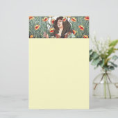 Art Nouveau Lady met Flowers Briefpapier (Staand voorkant)