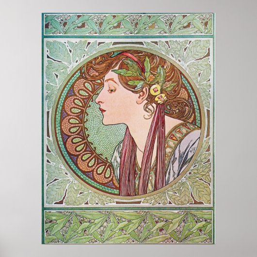 Art nouveau lady met laurelbladeren poster (Voorkant)