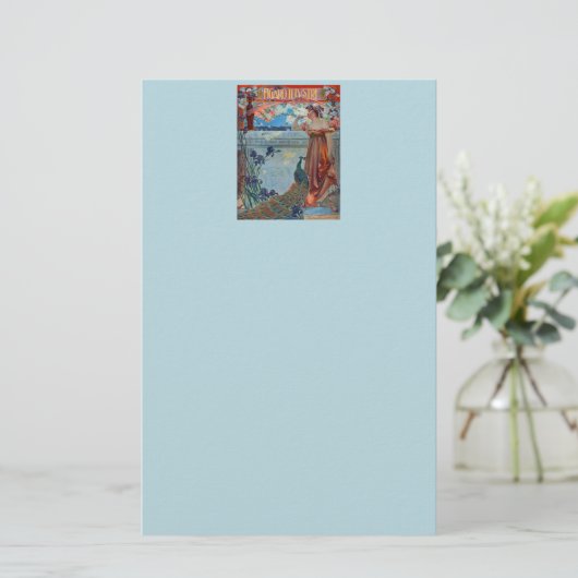 Art Nouveau Lady met Peacock Briefpapier (Staand voorkant)