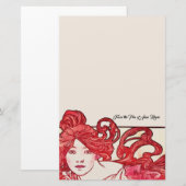 Art Nouveau Lady Mucha Mode Stationery Briefpapier (Voorkant / Achterkant)