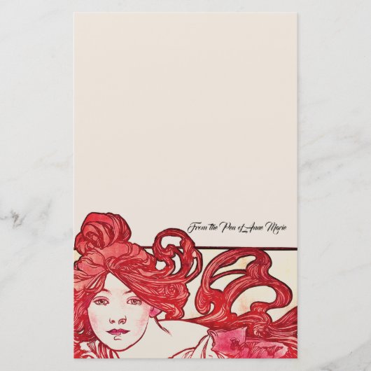 Art Nouveau Lady Mucha Mode Stationery Briefpapier (Voorkant)