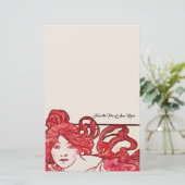 Art Nouveau Lady Mucha Mode Stationery Briefpapier (Staand voorkant)