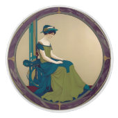 Art Nouveau Lady Waiting Ceramic Knop (Voorkant)