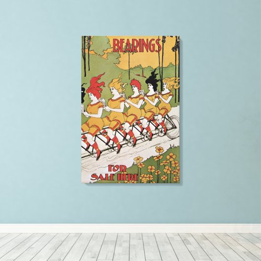 Art Nouveau, lagers Tandem Fiets Canvas Afdruk (Insitu (Houten vloer))