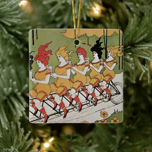  Art Nouveau, lagers Tandem Fiets Keramisch Ornament (Boom)