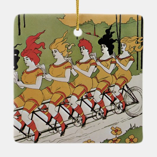  Art Nouveau, lagers Tandem Fiets Keramisch Ornament (Achterkant)