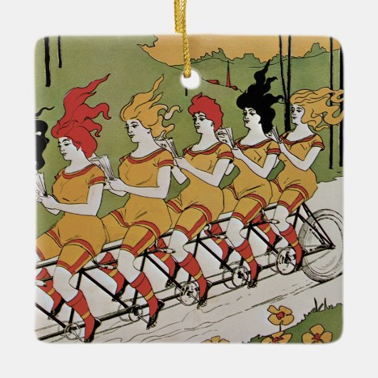 Art Nouveau, lagers Tandem Fiets Keramisch Ornament (Voorkant)