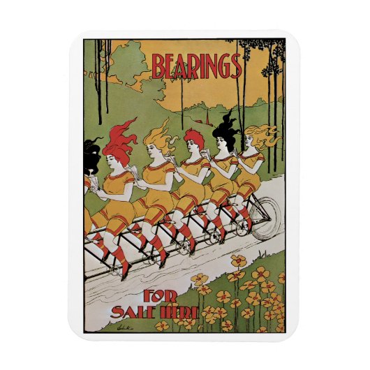  Art Nouveau, lagers Tandem Fiets Magneet (Verticaal)