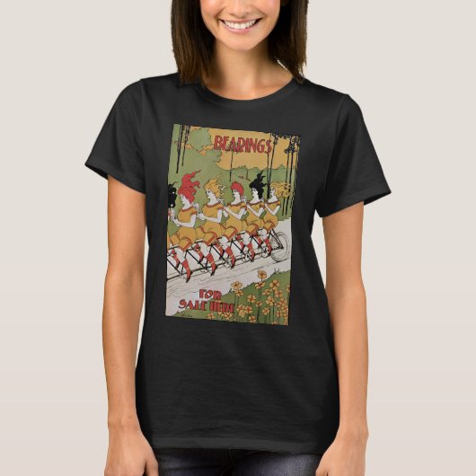 Art Nouveau, lagers Tandem Fiets T-shirt (Voorkant)