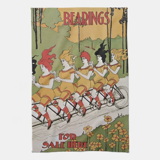 Art Nouveau, lagers Tandem Fiets Theedoek (Verticaal)