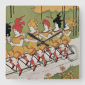  Art Nouveau, lagers Tandem Fiets Vierkante Klok (Voorkant)