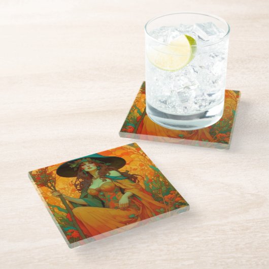 Art Nouveau Lammas Glazen Onderzetter (Schuin)