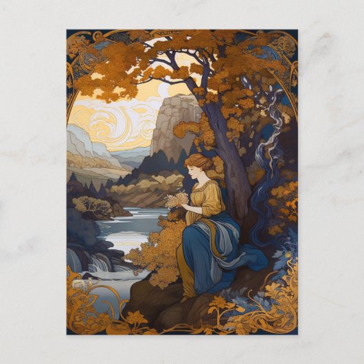 Art Nouveau Landscape Woman Briefkaart (Voorkant)