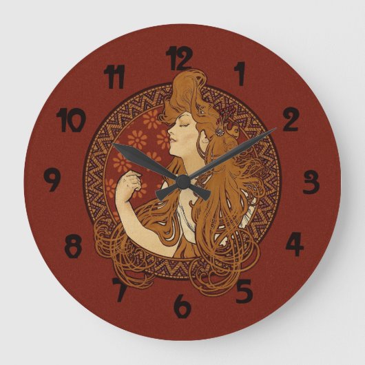 Art Nouveau Langharige Vrouw Grote Klok (Voorkant)