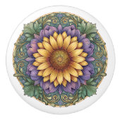 Art Nouveau Lavendel Zonnebloem Medallion Keramische Knop (Voorkant)