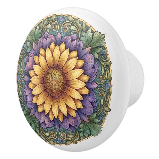 Art Nouveau Lavendel Zonnebloem Medallion Keramische Knop (Rechts)