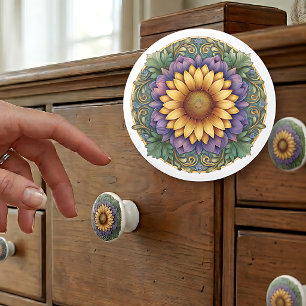 Art Nouveau Lavendel Zonnewijzer Medaillon Keramische Knop