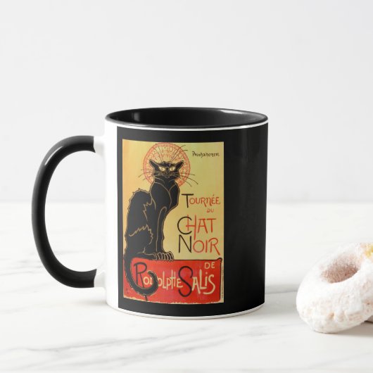 Art Nouveau Le Chat Noir Black Cat Mok (Met donut)