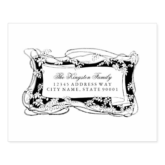 Art Nouveau Leafy-wijnstokken Adres Etiket Rubberstempel (Afrduk)