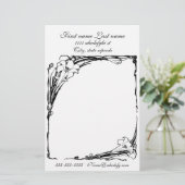 Art nouveau lelie bloemenzwart en wit briefhoofd briefpapier (Staand voorkant)