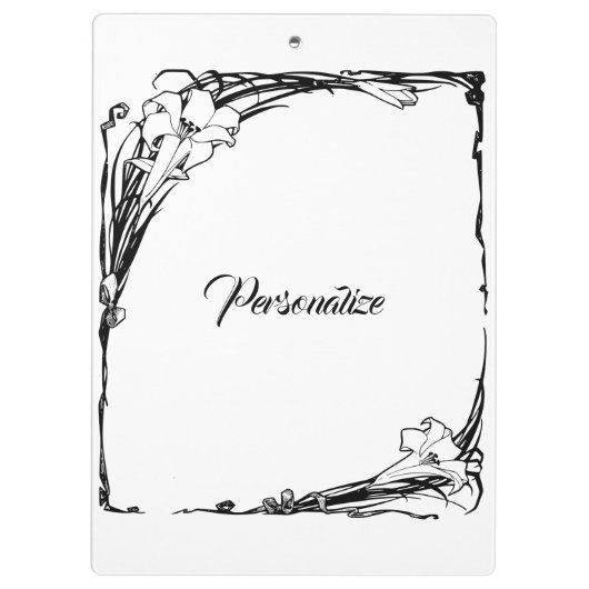 Art nouveau lelie bloemenzwart en wit klembord (Achterkant)