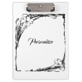 Art nouveau lelie bloemenzwart en wit klembord (Voorkant)