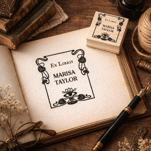 Art nouveau lelie frame ex libris rubberstempel