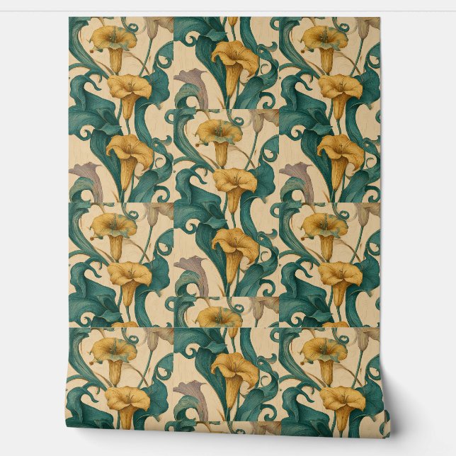 Art Nouveau leliekrullen behang (Afrollen)