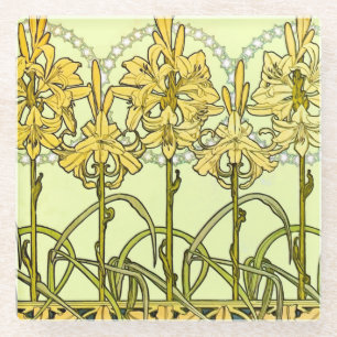 Art Nouveau leliepatroon van Alphonse Mucha in vin Glazen Onderzetter