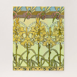Art Nouveau leliepatroon van Alphonse Mucha in vin Legpuzzel