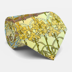 Art Nouveau leliepatroon van Alphonse Mucha in vin Stropdas