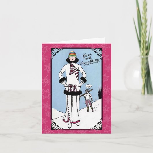 Art nouveau lelijk pet breien haakkerst feestdagen kaart (Voorkant)