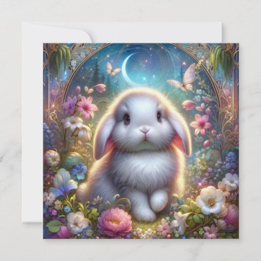 Art Nouveau Lente Schattigee grillige paashaas Feestdagenkaart (Voorkant)